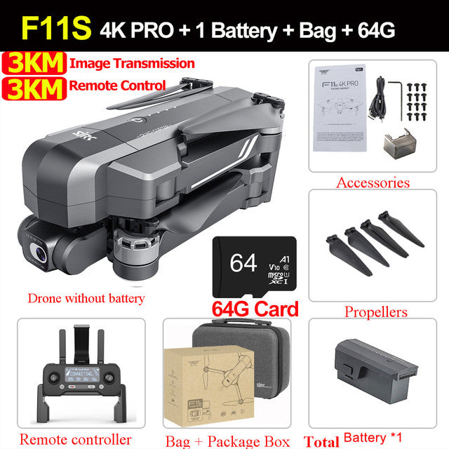 SJRC F11 / F11S 4K PRO GPS Drone Camera 2-Axis Gimbal Brushless Quadcopter FPV 5G HD Camera Drone BeyondskyRC