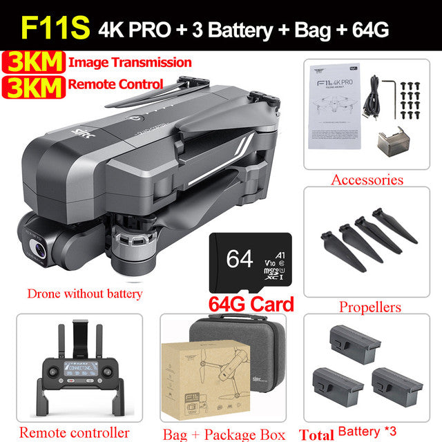 SJRC F11 / F11S 4K PRO GPS Drone Camera 2-Axis Gimbal Brushless Quadcopter FPV 5G HD Camera Drone BeyondskyRC